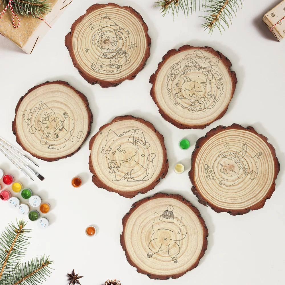 Paint by Numbers - Wood Slice | Black Cat with Jingle Bells