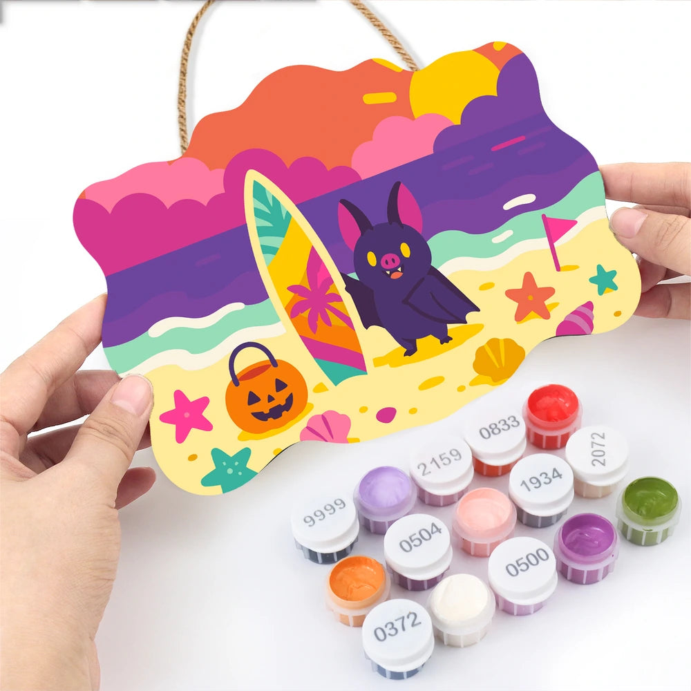 Paint by Numbers - Wooden Door Hanger | Bat at the Beach