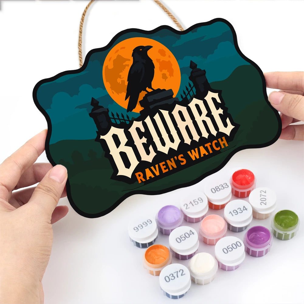
Paint by Numbers - Wooden Door Hanger | Beware Raven's Watch