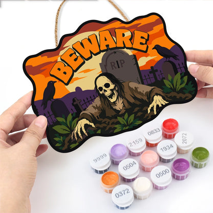 Paint by Numbers - Wooden Door Hanger | Beware of the Graveyard
