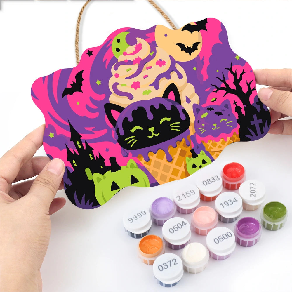 Paint by Numbers - Wooden Door Hanger | Black Cat Ice Cream Swirl