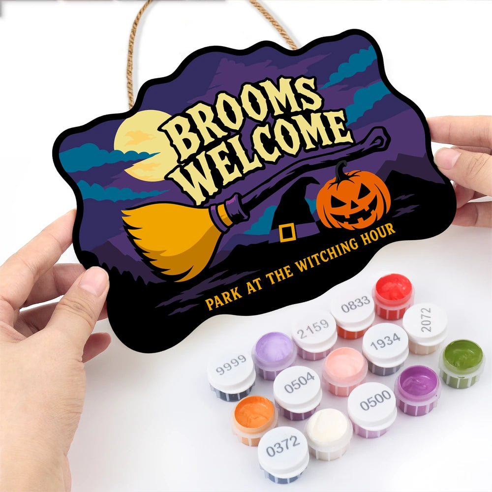 
Paint by Numbers - Wooden Door Hanger | Brooms Welcome