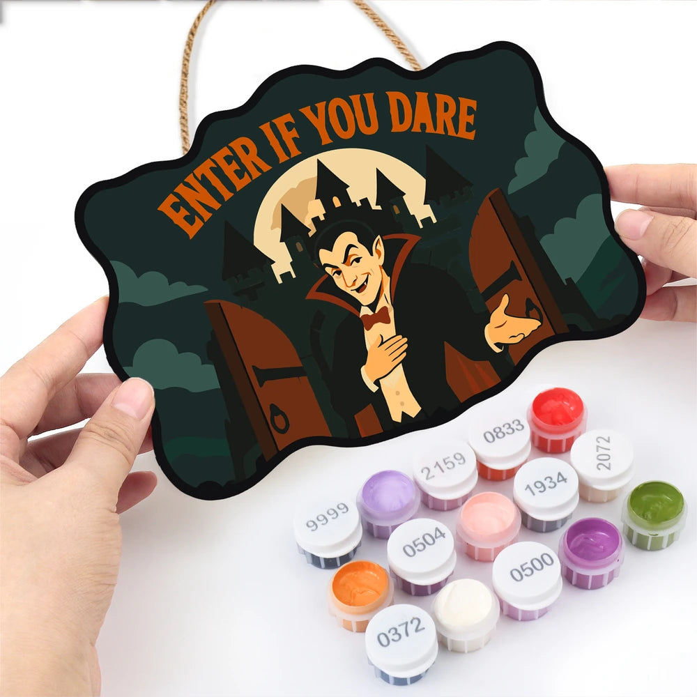 Paint by Numbers - Wooden Door Hanger | Enter If You Dare Vampire