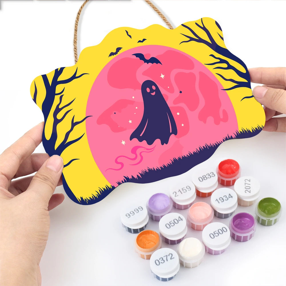 Paint by Numbers - Wooden Door Hanger | Ghost in the Pink Moon