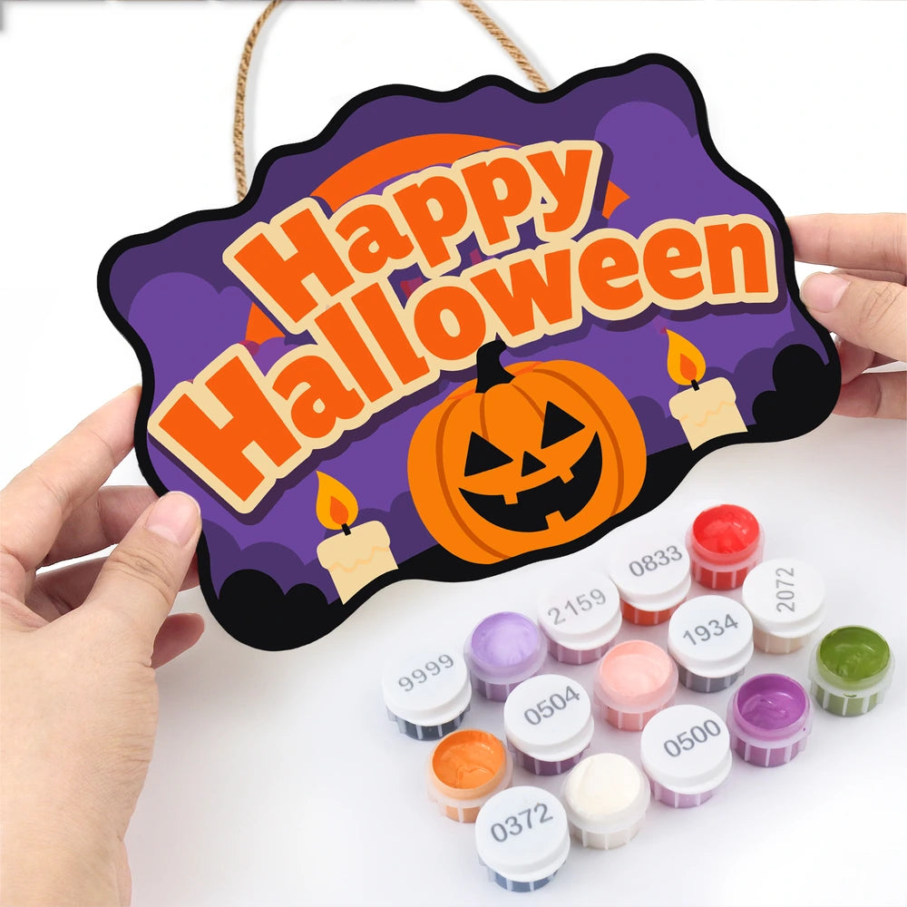 
Paint by Numbers - Wooden Door Hanger | Happy Halloween Candlelit Pumpkin