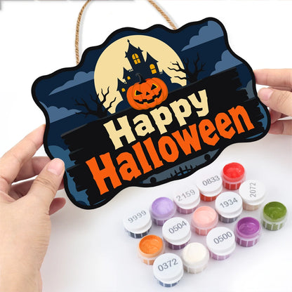 Paint by Numbers - Wooden Door Hanger | Happy Halloween Haunted House Sign