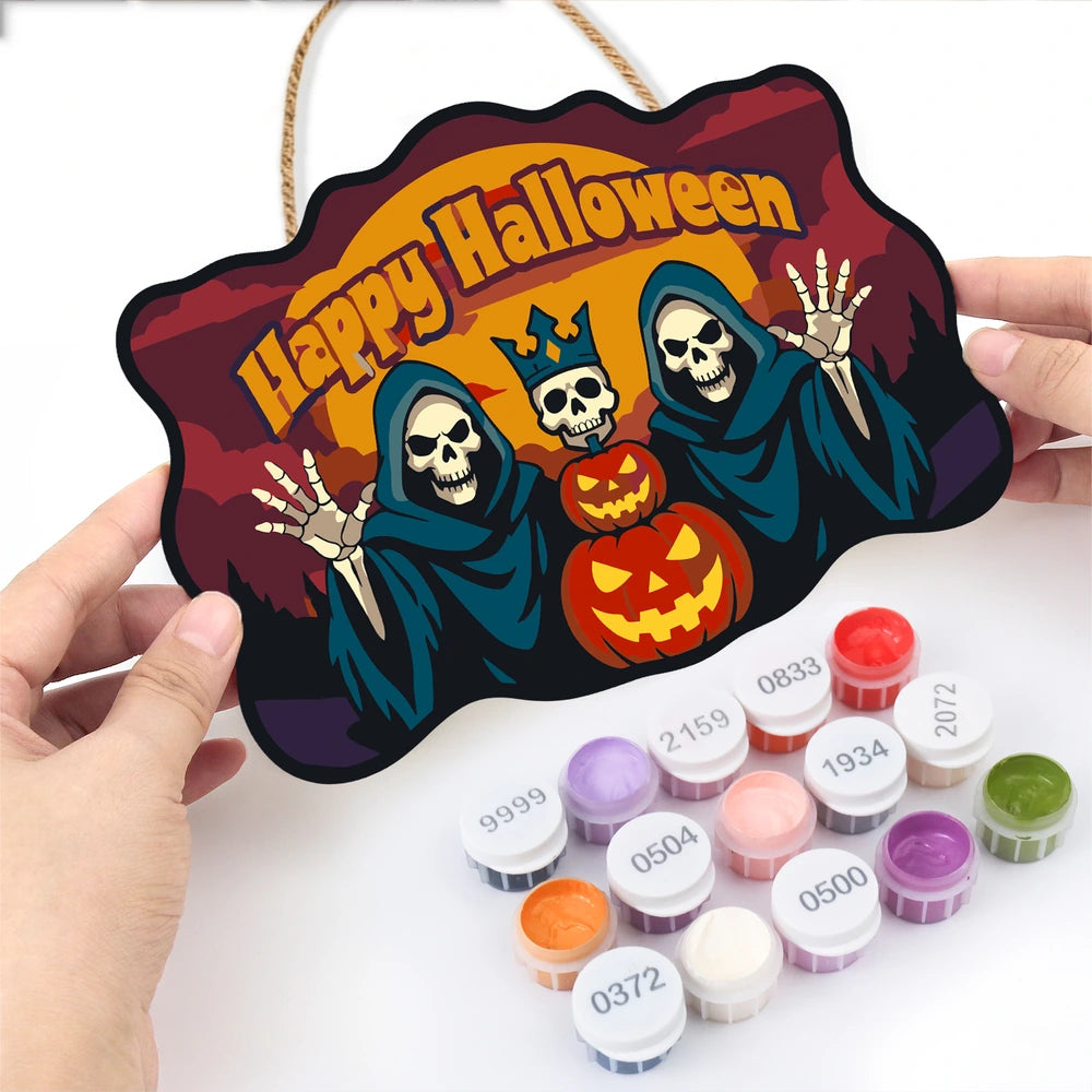 Paint by Numbers - Wooden Door Hanger | Happy Halloween Reaper Kings