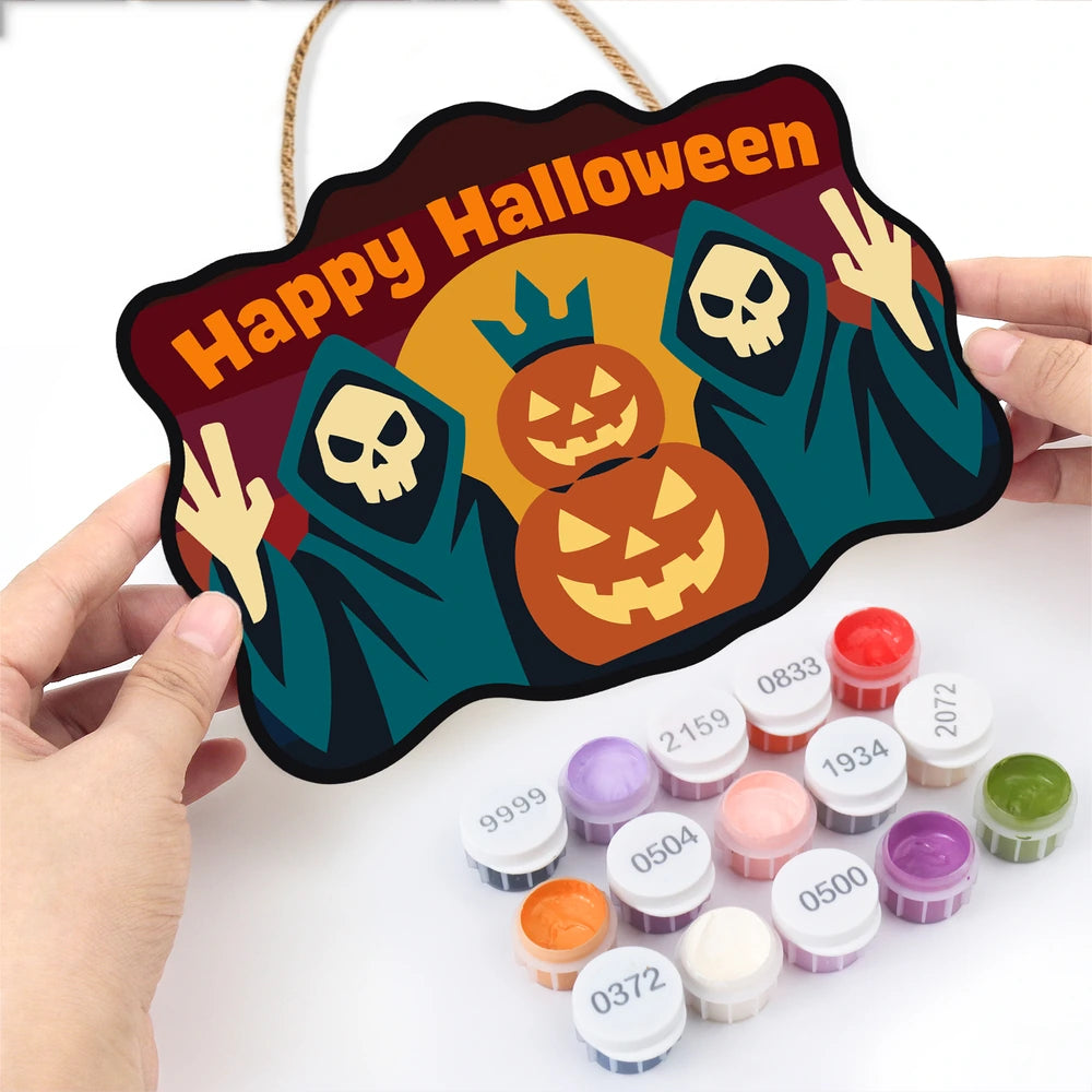 Paint by Numbers - Wooden Door Hanger | Happy Halloween Reapers at Sunset