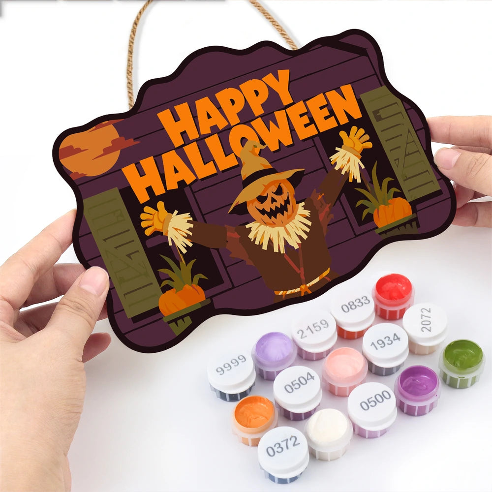 Paint by Numbers - Wooden Door Hanger | Happy Halloween Scarecrow at the Barn
