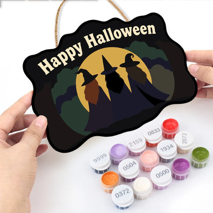 Paint by Numbers - Wooden Door Hanger | Happy Halloween Three Witches