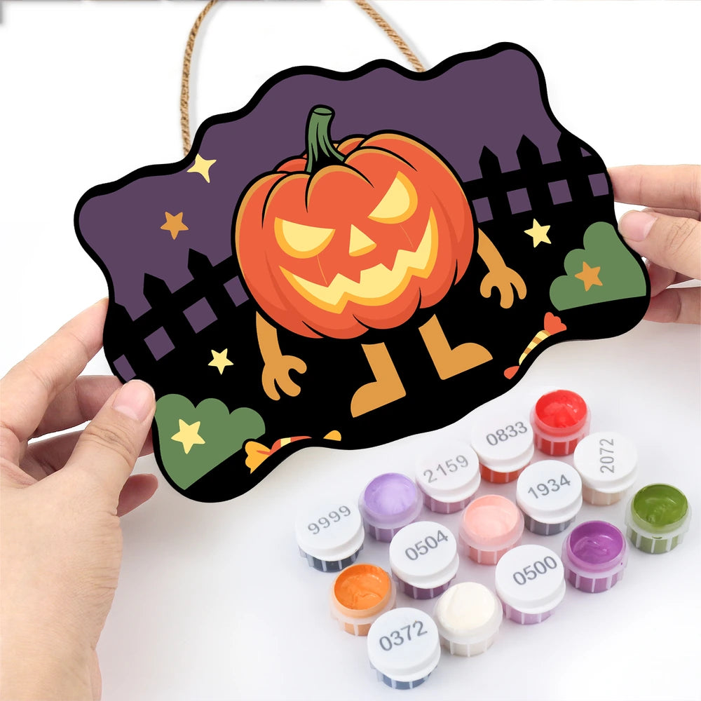Paint by Numbers - Wooden Door Hanger | Jack-o'-Lantern Man on the Fence