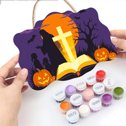 Paint by Numbers - Wooden Door Hanger | Jesus with Children and the Golden Cross