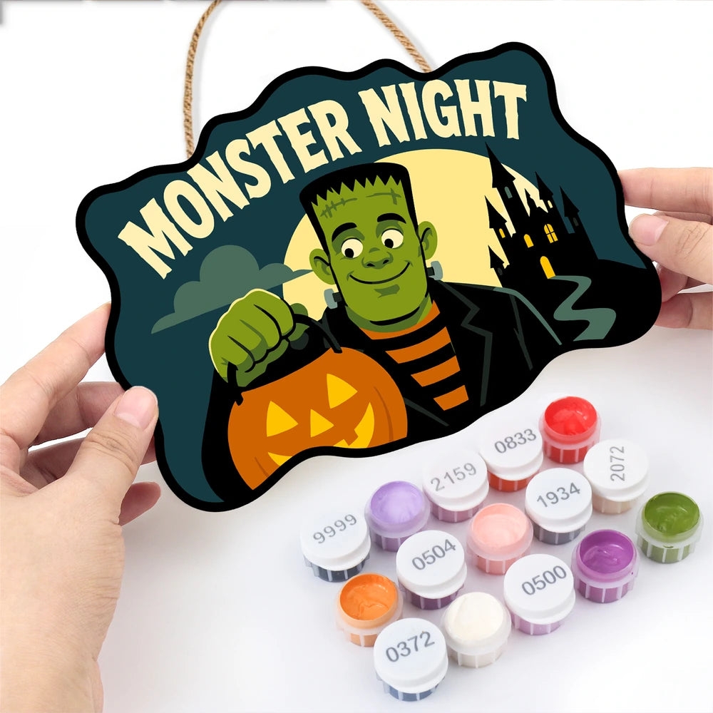 Paint by Numbers - Wooden Door Hanger | Monster Night