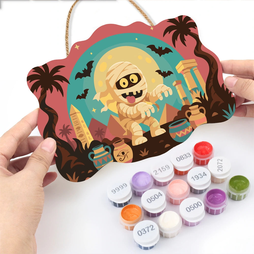 
Paint by Numbers - Wooden Door Hanger | Mummy Among the Pyramids