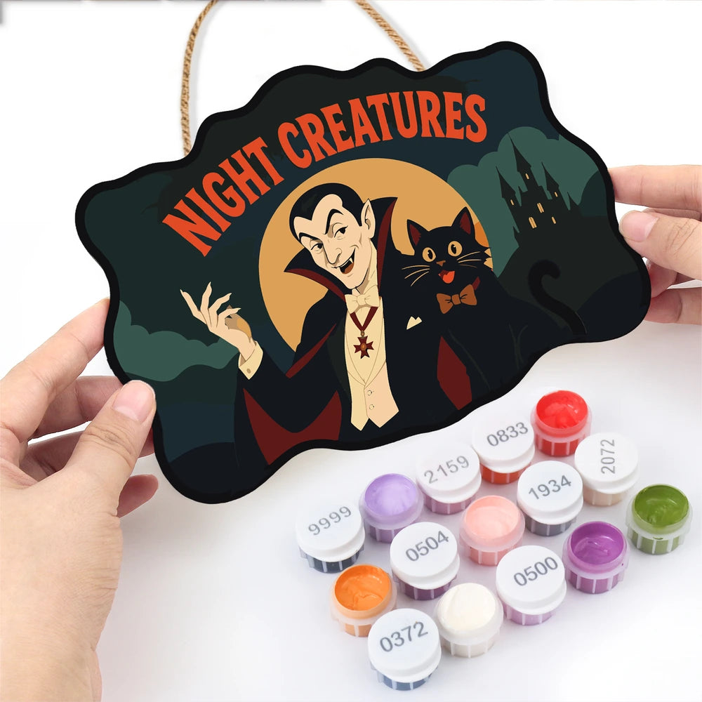Paint by Numbers - Wooden Door Hanger | Night Creatures