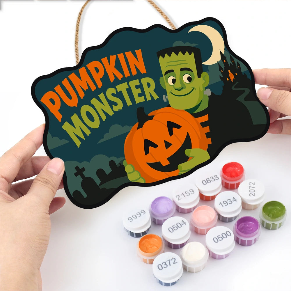 Paint by Numbers - Wooden Door Hanger | Pumpkin Monster