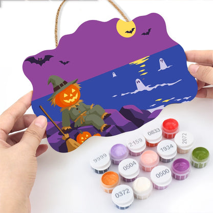 Paint by Numbers - Wooden Door Hanger | Scarecrow by the Sea at Night