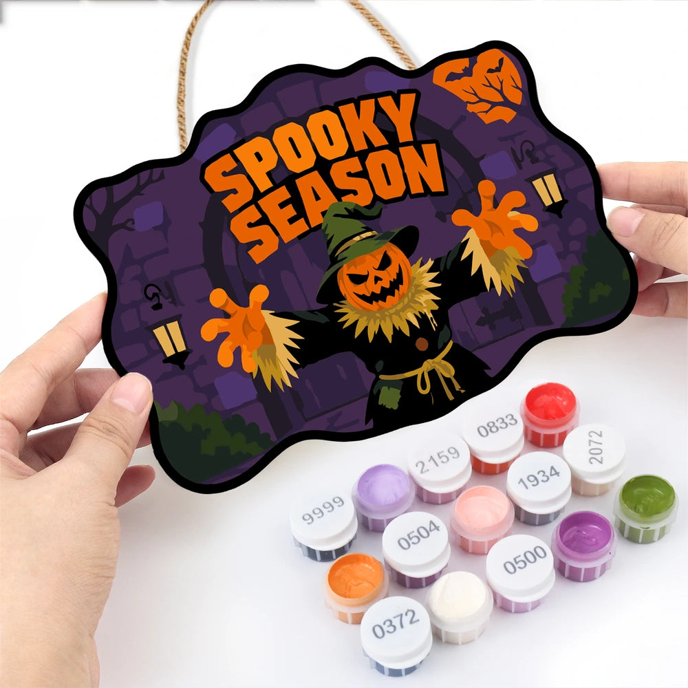 Paint by Numbers - Wooden Door Hanger | Spooky Season Pumpkin Scarecrow