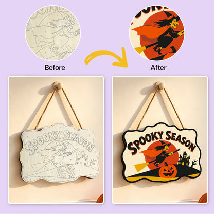Paint by Numbers - Wooden Door Hanger | Spooky Season Witch