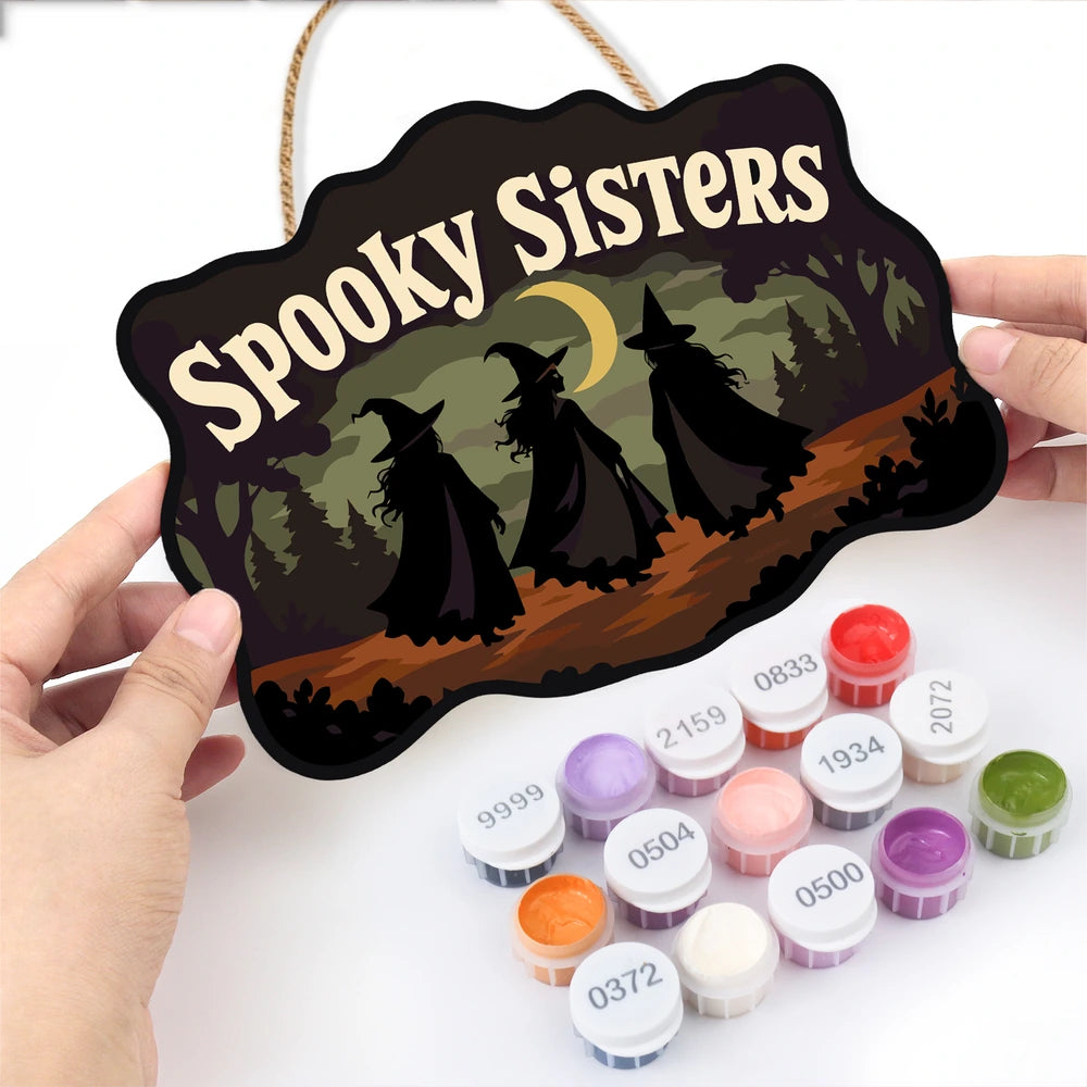 Paint by Numbers - Wooden Door Hanger | Spooky Sisters