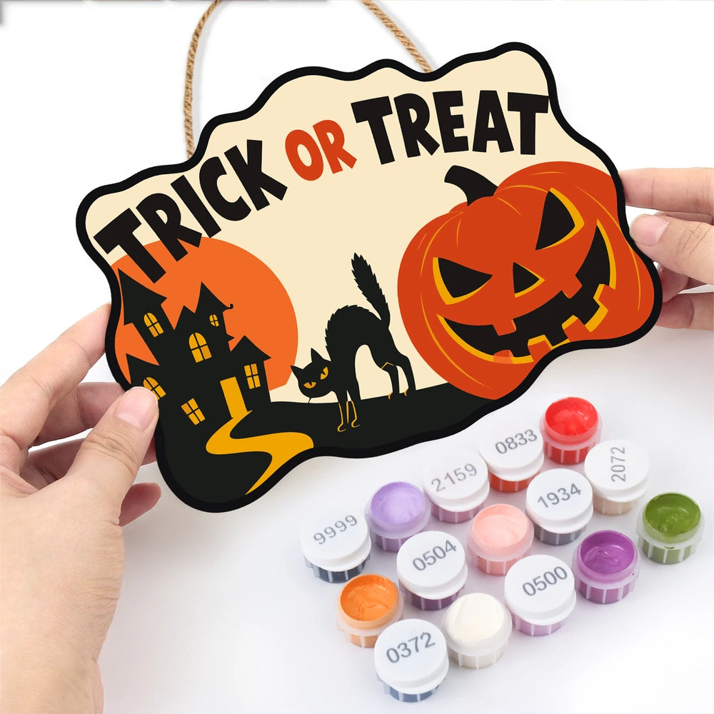 
Paint by Numbers - Wooden Door Hanger | Trick or Treat Pumpkin Path