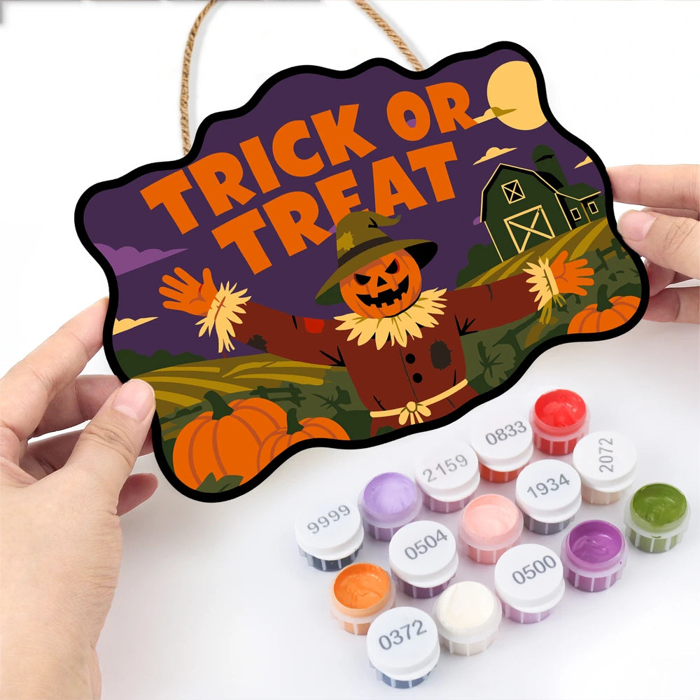 Paint by Numbers - Wooden Door Hanger | Trick or Treat Scarecrow at the Barn