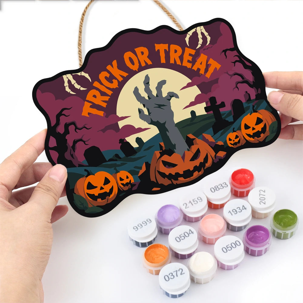 Paint by Numbers - Wooden Door Hanger | Trick or Treat Zombie Hand