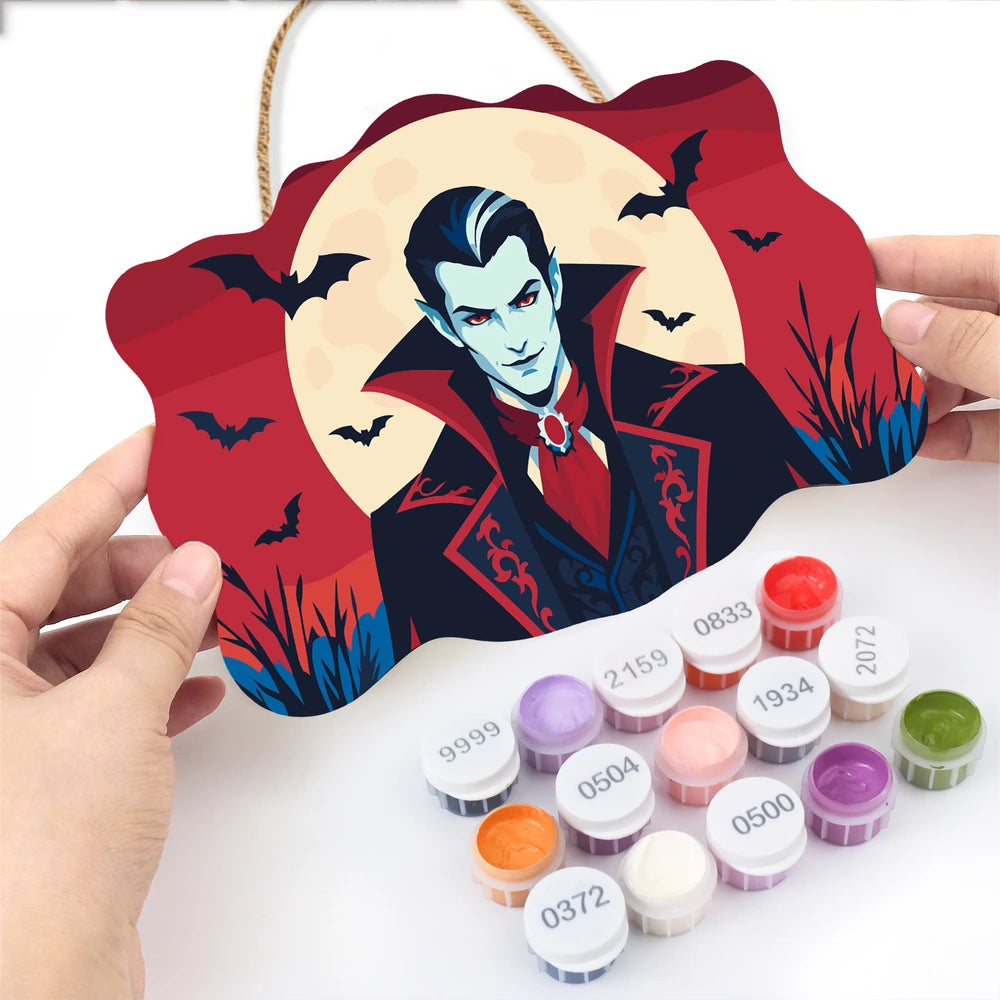 Paint by Numbers - Wooden Door Hanger | Vampire Under the Full Moon