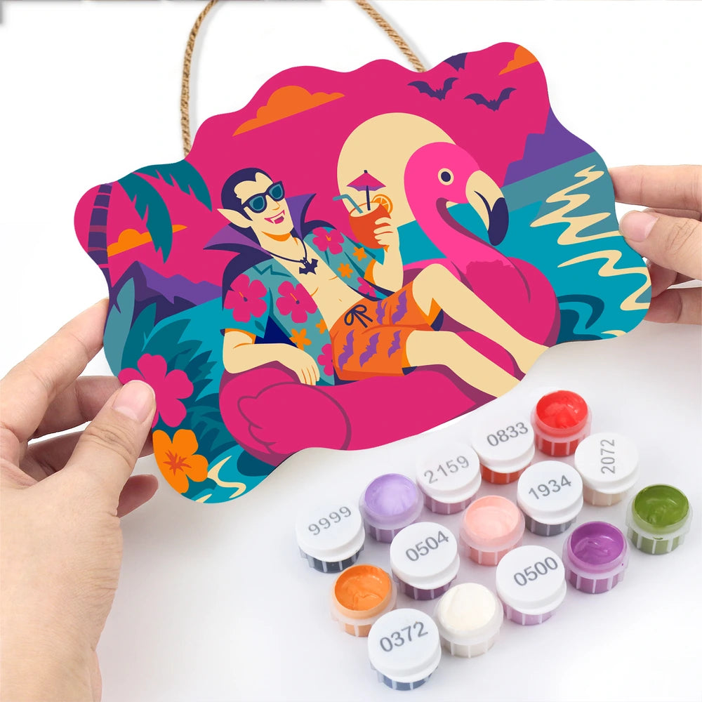 Paint by Numbers - Wooden Door Hanger | Vampire on a Flamingo Float