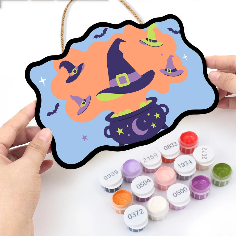 Paint by Numbers - Wooden Door Hanger | Witch Hats from the Cauldron