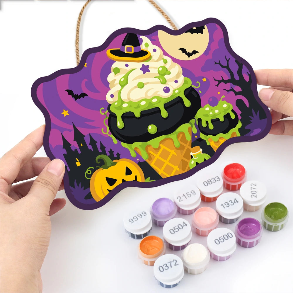 Paint by Numbers - Wooden Door Hanger | Witch's Cauldron Ice Cream