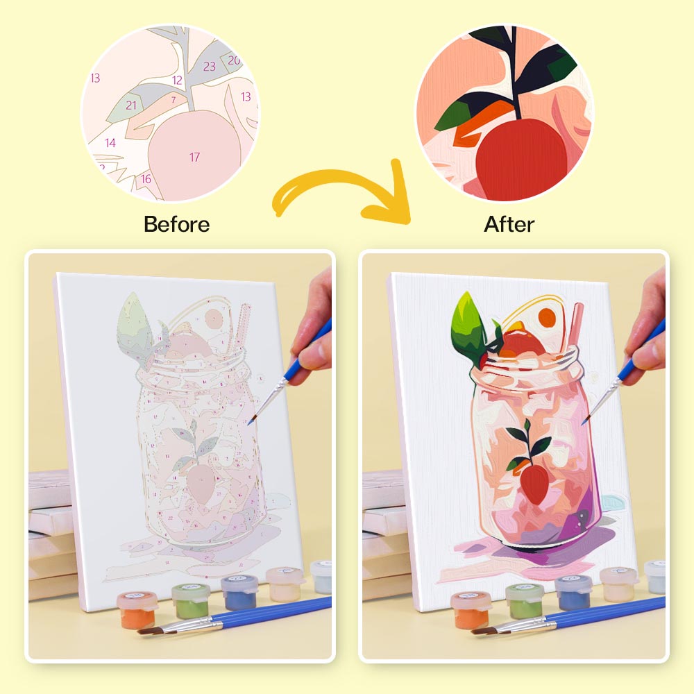 Paint by Numbers – 6 Mini Paintings | Mason Jar Fruit Drinks Set