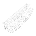 Clear acrylic display stand with multiple small round holes on a white background