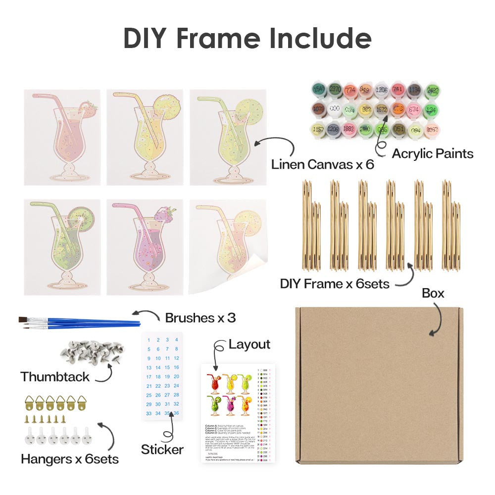 Paint by Numbers – 6 Mini Paintings | Exotic Cocktail Glasses Set