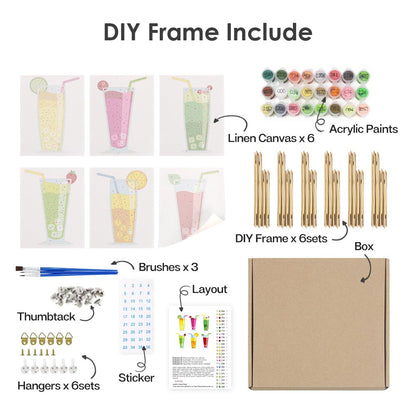 Paint by Numbers – 6 Mini Paintings | Colorful Sparkling Drinks Set