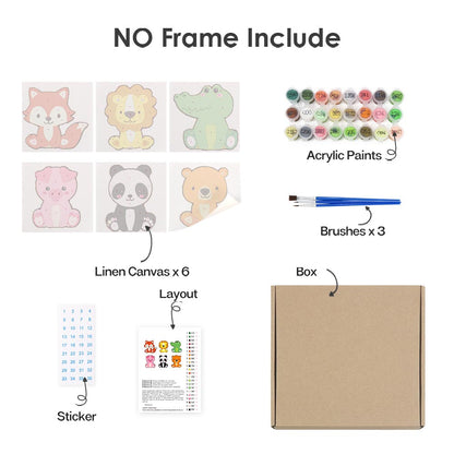 Paint by Numbers – 6 Mini Paintings | Kawaii Animal Friends Set