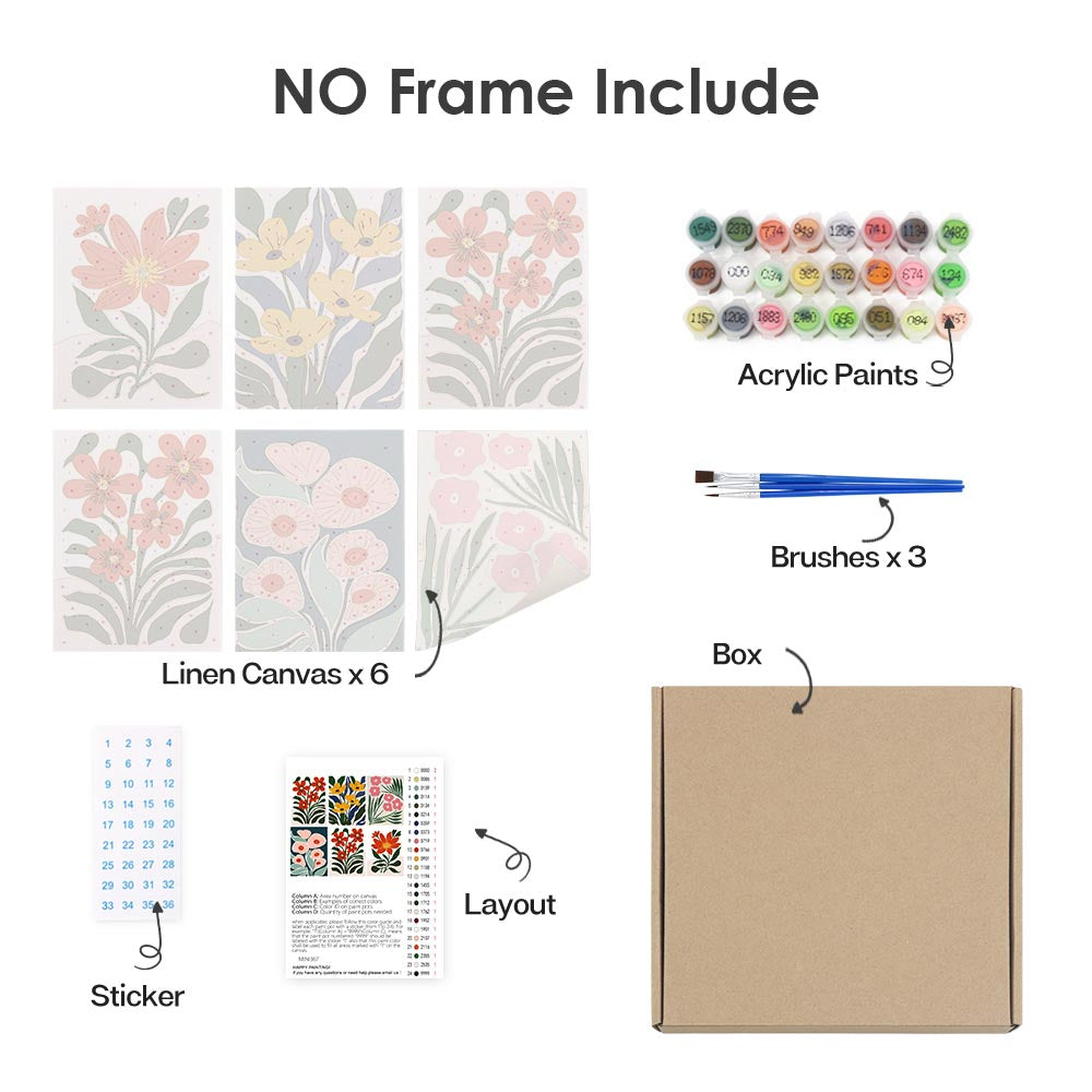 
Paint by Numbers – 6 Mini Paintings | Vibrant Floral Garden Set