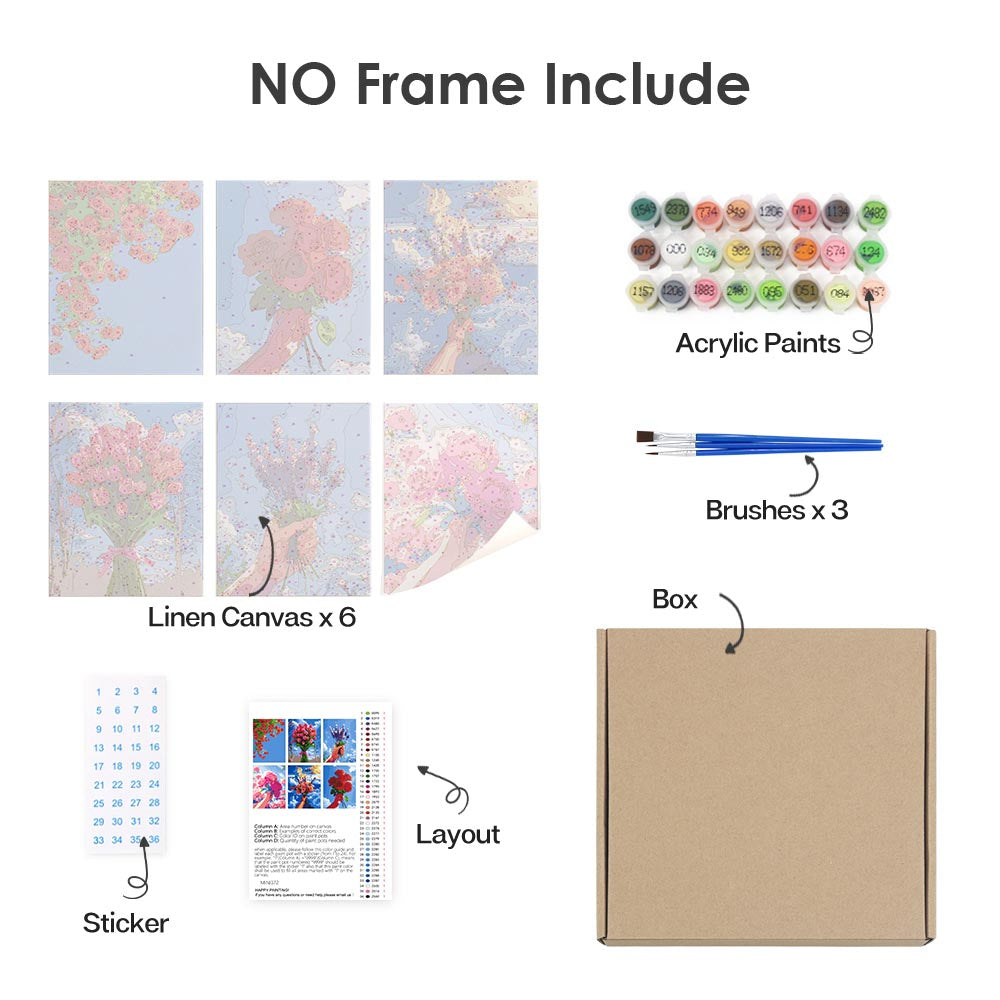 Paint by Numbers – 6 Mini Paintings | Flower Bouquets in the Sky Set