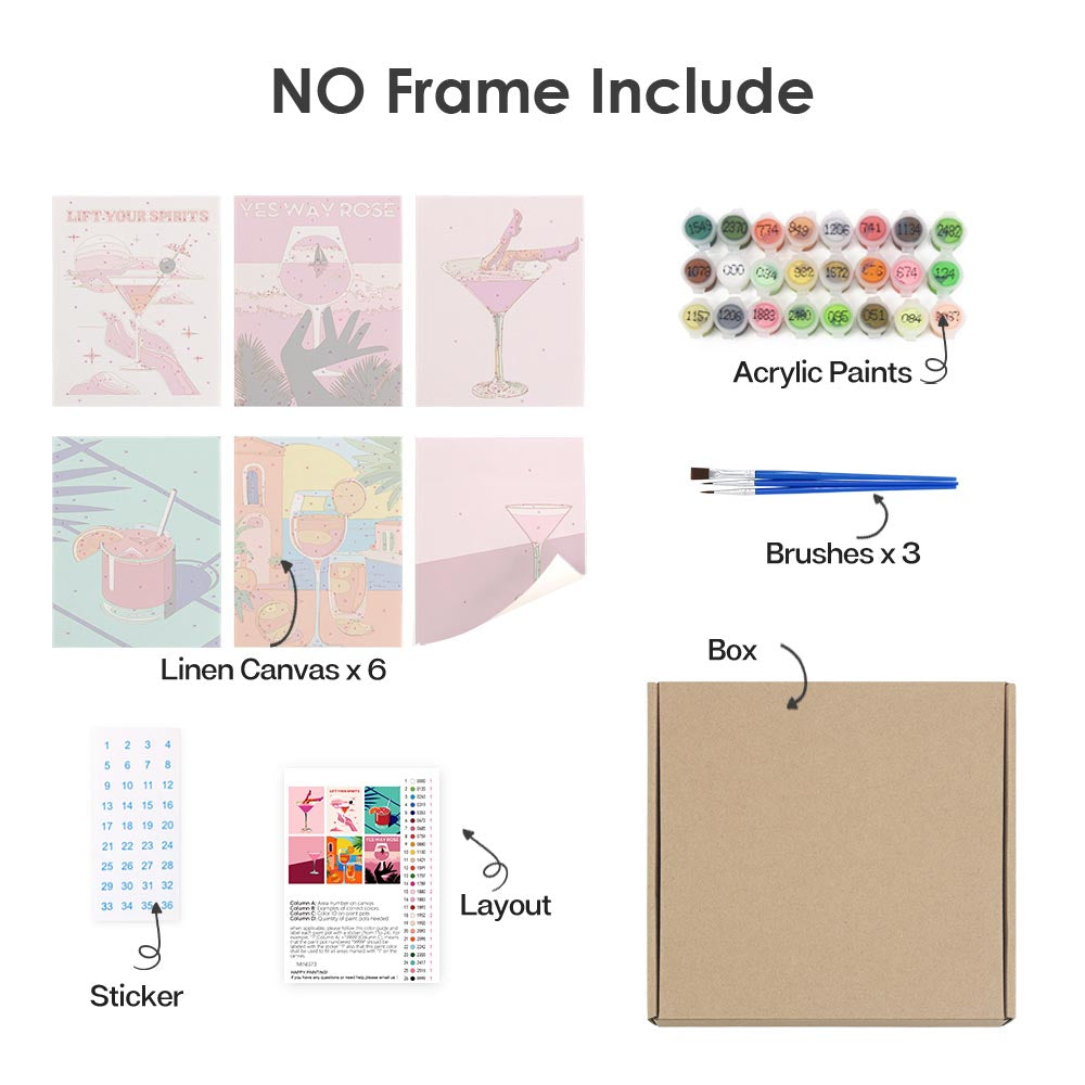 
Paint by Numbers – 6 Mini Paintings | Rosé & Sunset Cocktails Set