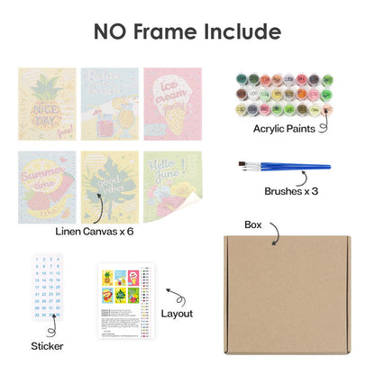 Paint by Numbers – 6 Mini Paintings | Summer Vibes & Ice Cream Set