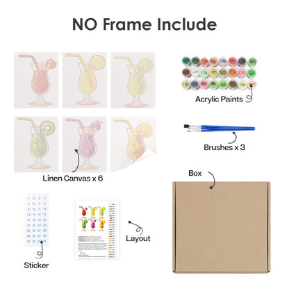 Paint by Numbers – 6 Mini Paintings | Exotic Cocktail Glasses Set