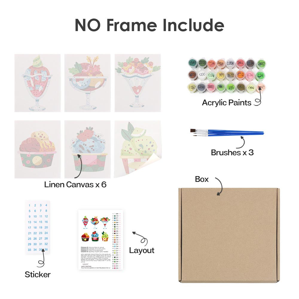 Paint by Numbers – 6 Mini Paintings | Colorful Ice Cream Delights Set