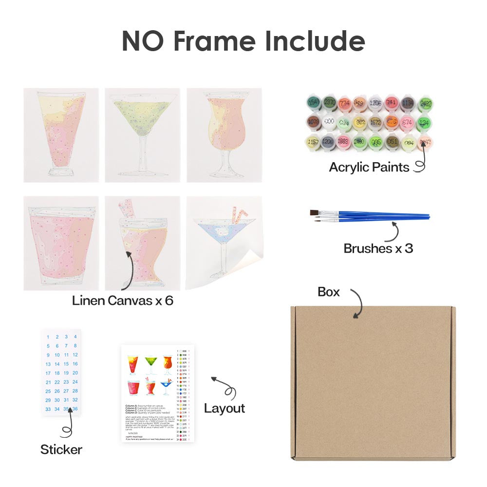 
Paint by Numbers – 6 Mini Paintings | Tropical Cocktail Collection Set