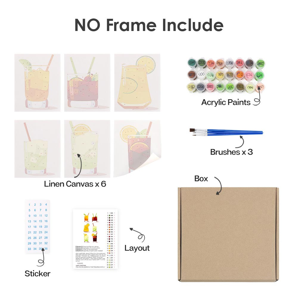 Paint by Numbers – 6 Mini Paintings | Minimalist Cocktail Glasses Set