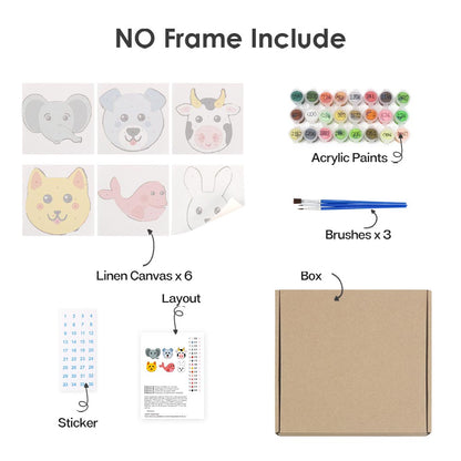 Paint by Numbers – 6 Mini Paintings | Animal Faces for Kids Set