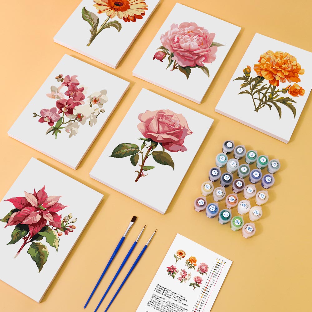 Paint by Numbers – 6 Mini Paintings | Flower Collection