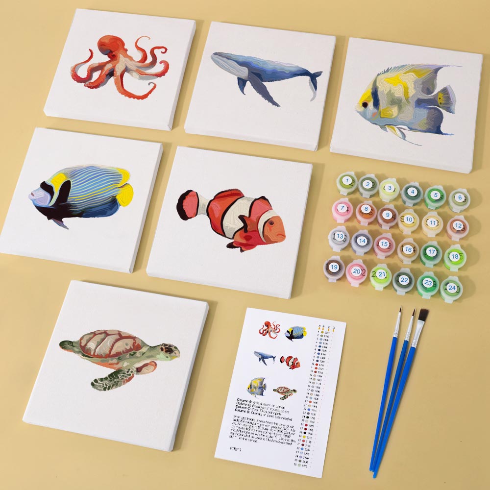 Paint by Numbers – 6 Mini Paintings | Ocean Animals Set