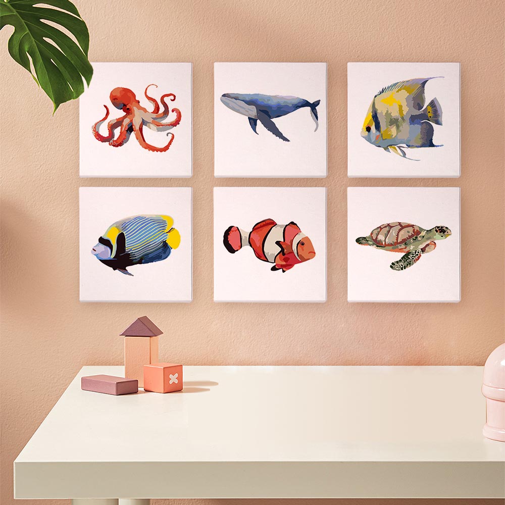 Paint by Numbers – 6 Mini Paintings | Ocean Animals Set