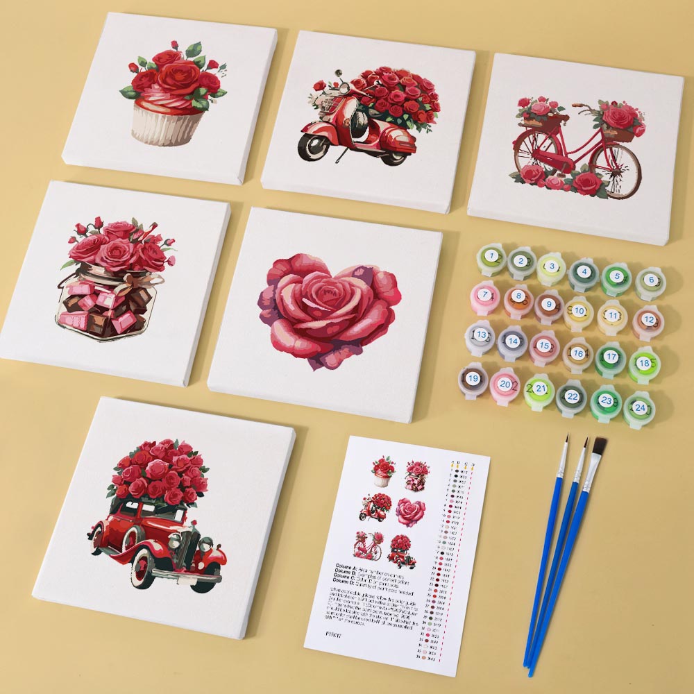 
Paint by Numbers – 6 Mini Paintings | Romantic Roses Set