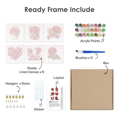 Paint by Numbers – 6 Mini Paintings | Romantic Roses Set